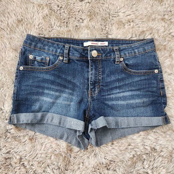 Bongo Medium Wash Denim Cut-off Cuffed Hem Shorts Juniors Size 7 - Picture 1 of 10